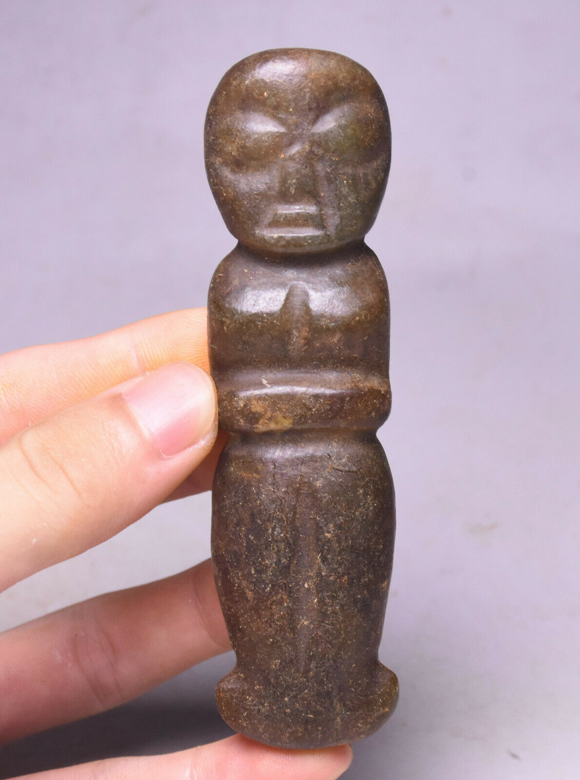 11cm China Hongshan Culture Old Jade Carving People Preson Man Sun God Amulet