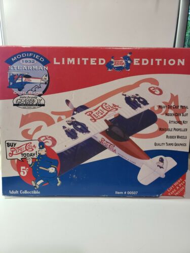 Limited Edition Pepsi Cola Co. Stearman 1932 Biplane Diecast Coin Bank Gearbox